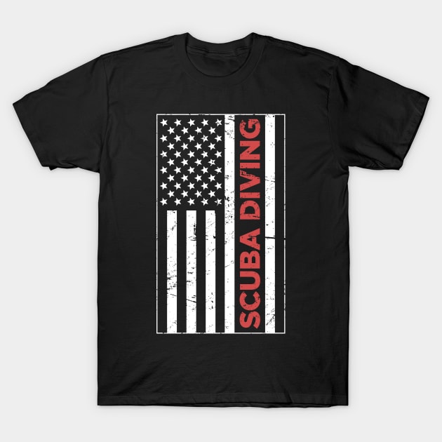 SCUBA DIVING American Flag T-Shirt by MeatMan